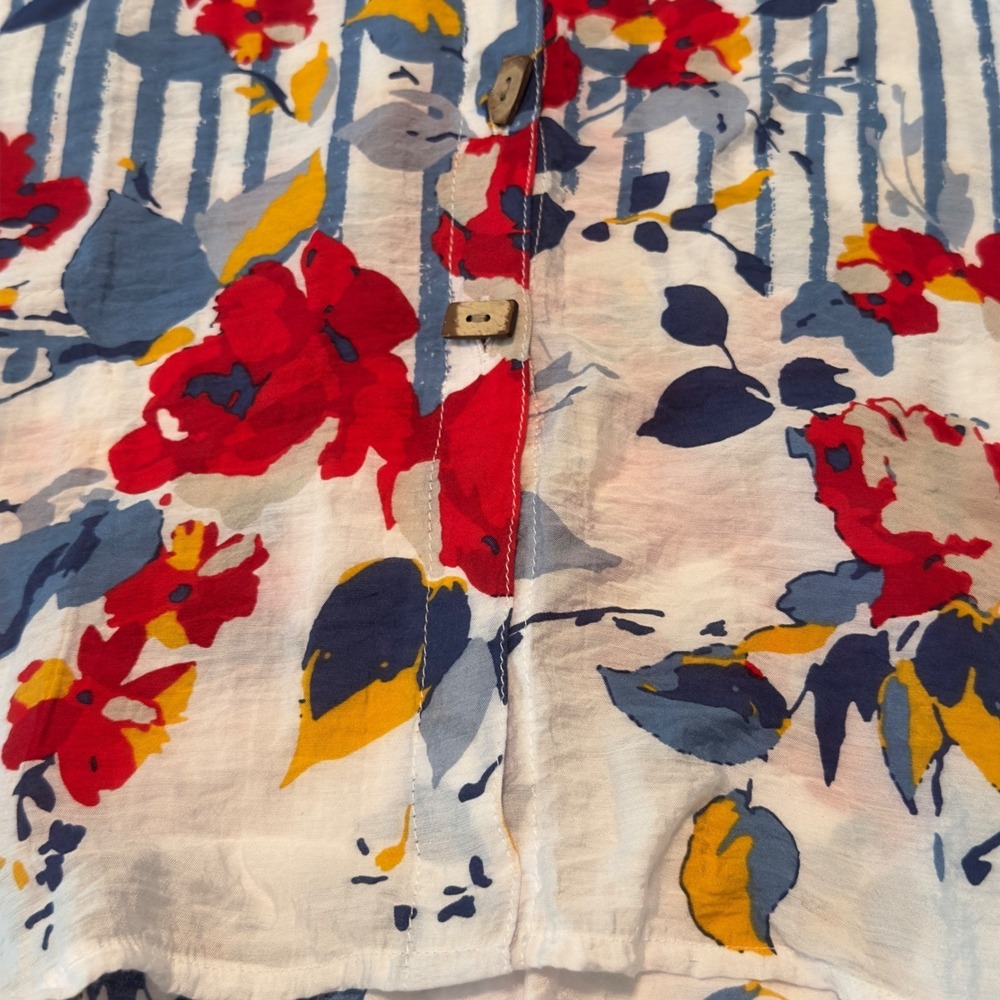 Multiples Blue & White Striped Floral Button-Up Blouse - Picture 4 of 10